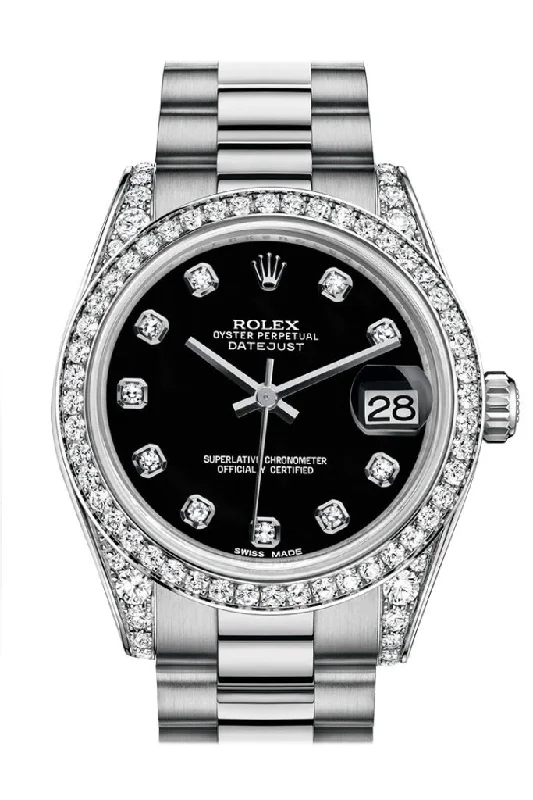 Rolex Milgauss with blue dial -Rolex Datejust 31 Black Diamond Dial Diamond Bezel Lug 18K White Gold President Ladies Watch 178159 Pre-owned