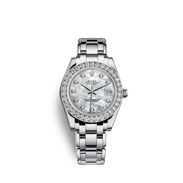 Rolex Sea-Dweller 43mm ceramic bezel -Rolex Pearlmaster 34mm - Ref: 81299-0014 - White mother of Pearl Diamond Dial & Diamond Bezel, 18K White Gold Bracelet Women's Watch