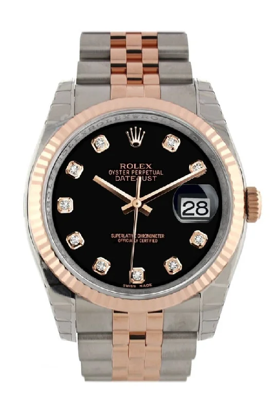 Rolex Explorer II with dual-time feature -Rolex Datejust 36 Black set with diamonds Dial Fluted Steel and 18k Rose Gold Jubilee Watch 116231 Pre-owned