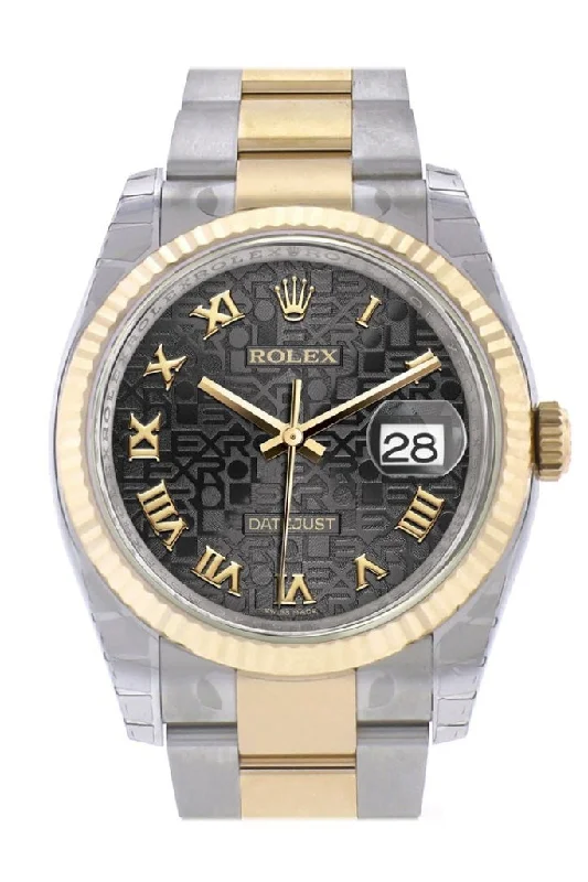 Rolex Sea-Dweller 4000 with rotating bezel -Rolex Datejust 36 Black Jubilee Roman Dial Fluted 18K Gold Two Tone Oyster Watch 116233 Pre-owned