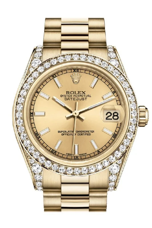 Rolex Milgauss with orange lightning bolt hands -Rolex Datejust 31 Champagne Dial Diamond Bezel Lug 18K Yellow Gold President Ladies Watch 178158 Pre-owned