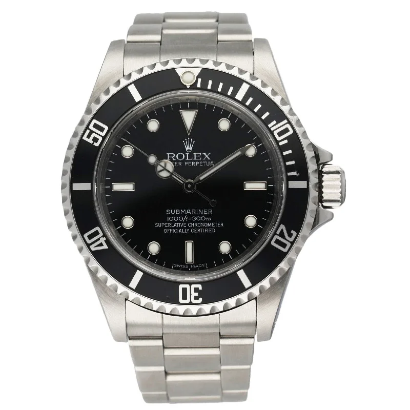 Rolex watches with platinum accents -Rolex Submariner No Date 14060M Engraved Rehaut Rare Random Serial