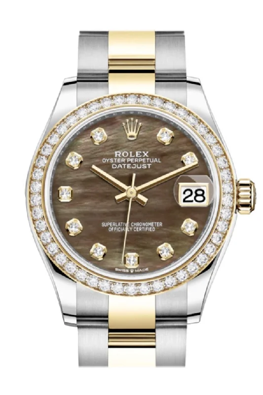 Rolex GMT-Master II with Pepsi bezel -Rolex Datejust 31 Black mother-of-pearl Diamonds Dial Diamond Bezel Yellow Gold Two Tone Watch 278383RBR 278383