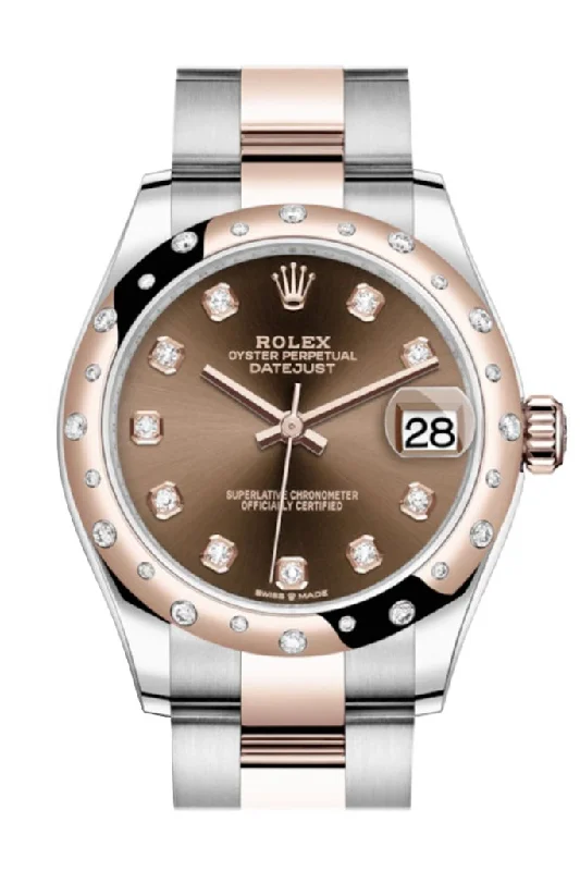 Rolex 2025 edition watches -Rolex Datejust 31 Chocolate Diamonds Dial Diamond Bezel Rose Gold Two Tone Watch 278341RBR 278341