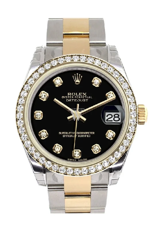 Rolex Milgauss with sapphire crystal glass -Rolex Datejust 31 Black Diamond Dial Diamond Bezel Yellow Gold Two Tone Oyster Watch 178383 Pre-owned