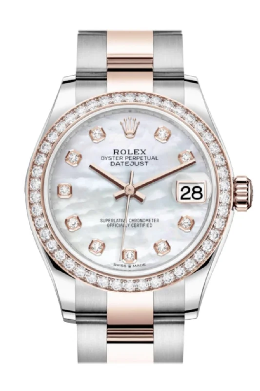 Rolex deep-sea diving watches -Rolex Datejust 31 White mother-of-pearl Diamonds Dial Diamond Bezel Rose Gold Two Tone Watch 278381RBR 278381