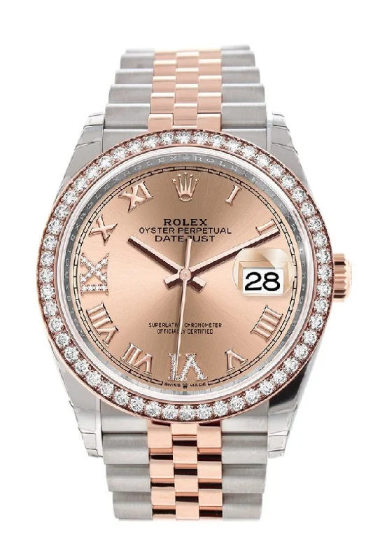 Rolex Submariner with black bezel -Rolex Datejust 36 Rose Diamonds Dial Diamond Bezel Rose Gold Two Tone Jubilee Watch 126281RBR 126281 NP