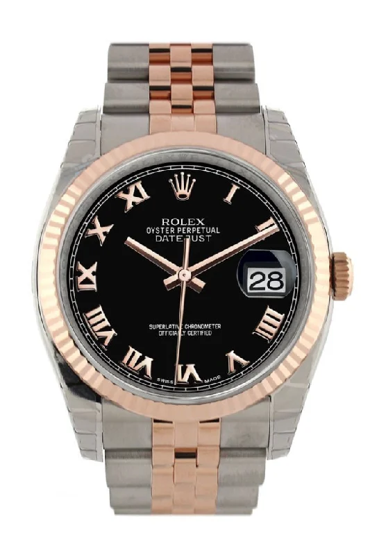 Rolex Day-Date with classic leather strap -Rolex Datejust 36 Black Roman Dial Fluted Steel and 18k Rose Gold Jubilee Watch 116231 Pre-owned