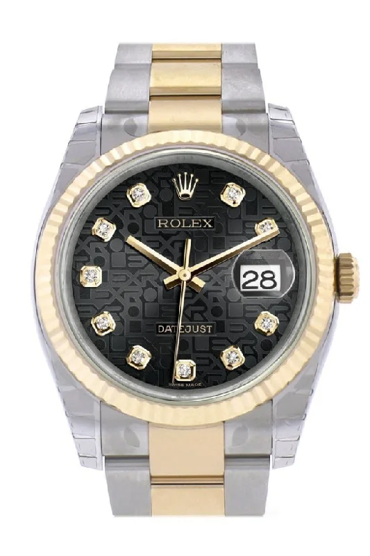 Rolex Daytona chronograph with stainless steel -Rolex Datejust 36 Black Jubilee Diamond Dial Fluted 18K Gold Two Tone Oyster Watch 116233 Pre-owned