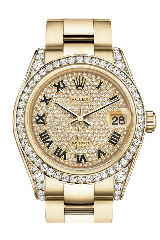 Rolex Datejust 41mm with two-tone bracelet -Rolex Datejust 31 Diamond Paved Dial Diamond Bezel Lug 18K Yellow Gold Ladies Watch 178158 Pre-owned