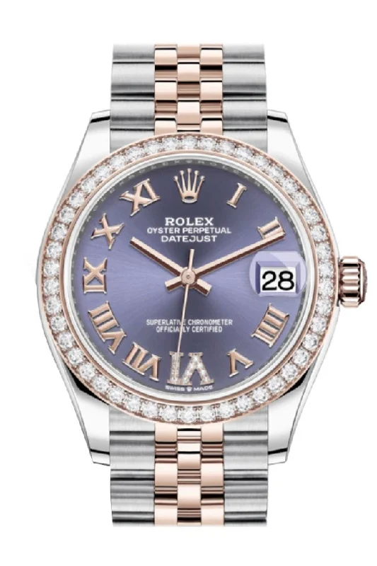 Rolex Sea-Dweller with helium escape valve -Rolex Datejust 31 Aubergine VI Diamonds Dial Diamond Bezel Rose Gold Two Tone Jubilee Watch 278381RBR 278381