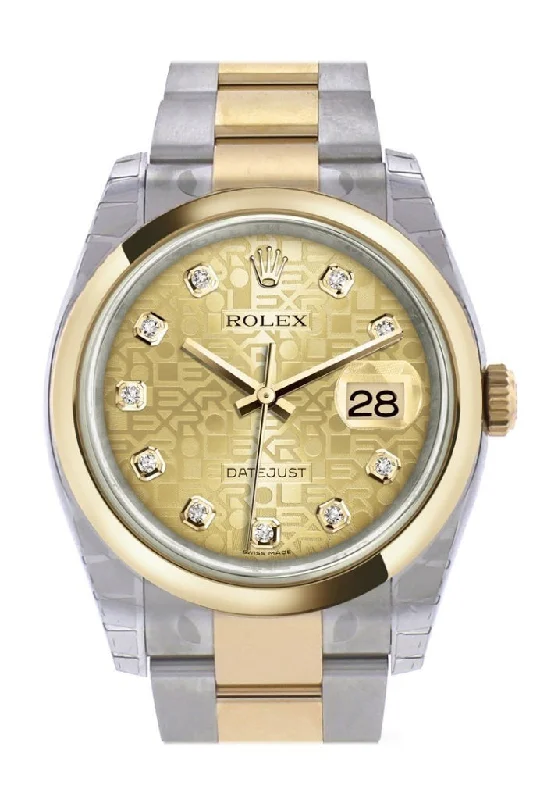 Rolex Explorer II with dual-time zone display -Rolex Datejust 36 Champagne-colour Jubilee Diamond Dial 18k Gold Two Tone Oyster Watch 116203 Pre-owned