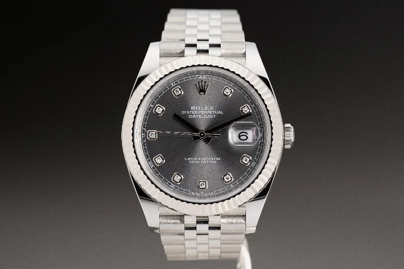 Rolex Air-King with vintage design -2022 Rolex 126334 Gray Datejust 41mm w/ 10 Factory Diamond Markers & Full Set