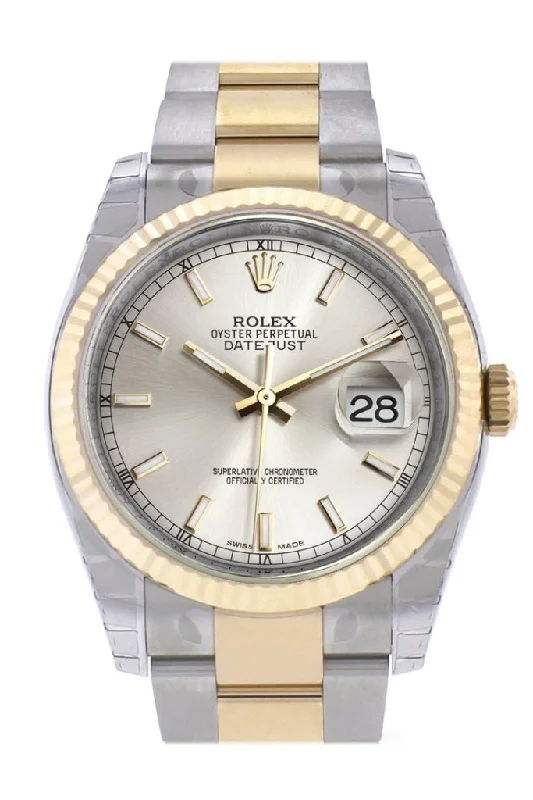 Rolex Deepsea with 9000 feet water resistance -Rolex Datejust 36 Silver Dial Fluted 18K Gold Two Tone Oyster Watch 116233 Pre-owned