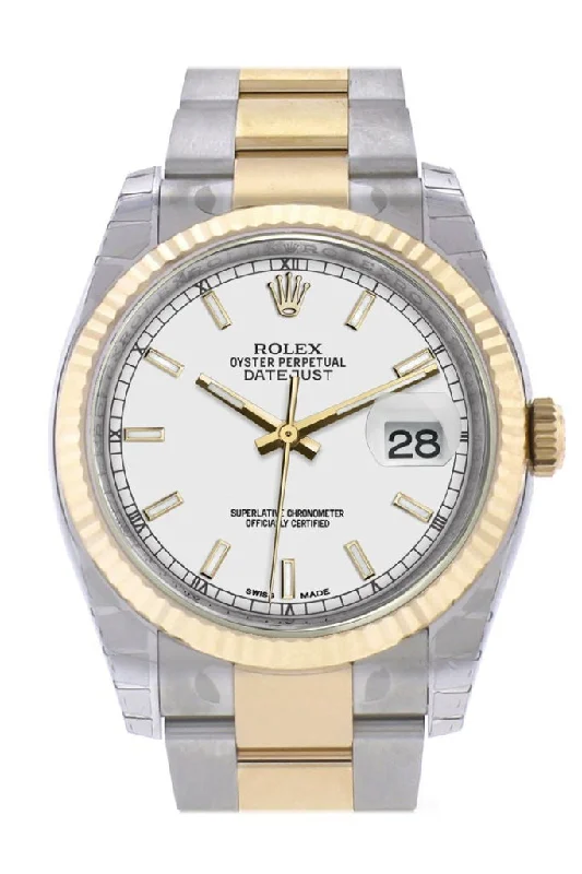 Rolex Datejust with classic steel case -Rolex Datejust 36 White Dial Fluted 18K Gold Two Tone Oyster Watch 116233 Pre-owned