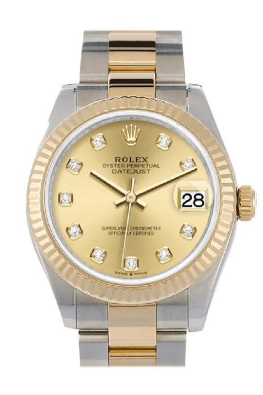 Rolex Submariner with red text -Rolex Datejust 31 Champagne Diamond Dial Fluted Bezel 18K Yellow Gold Two Tone Watch 278273