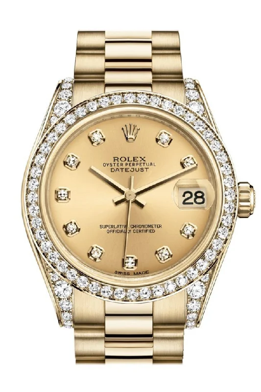 Rolex Explorer I with black bezel -Rolex Datejust 31 Champagne Diamond Dial Diamond Bezel Lug 18K Yellow Gold President Ladies Watch 178158 Pre-owned