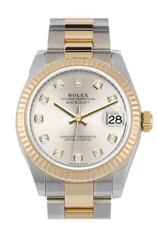 Rolex Explorer I with stainless steel case -Rolex Datejust 31 Silver Diamond Dial Fluted Bezel 18K Yellow Gold Two Tone Watch 278273 NP