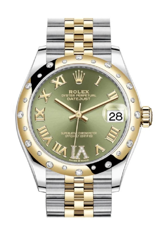 Rolex Day-Date with 18k rose gold -Rolex Datejust 31 Olive green Large VI diamonds Dial Diamond Bezel Jubilee Yellow Gold Two Tone Watch 278343RBR 278343 NP