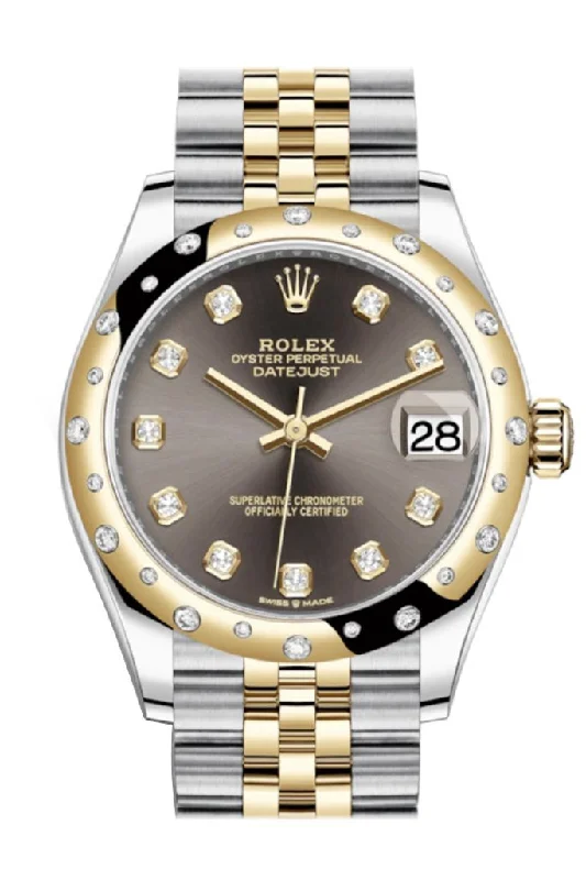 Rolex Datejust 41mm with black dial -Rolex Datejust 31 Dark Grey Diamonds Dial Diamond Bezel Jubilee Yellow Gold Two Tone Watch 278341RBR 278343 NP