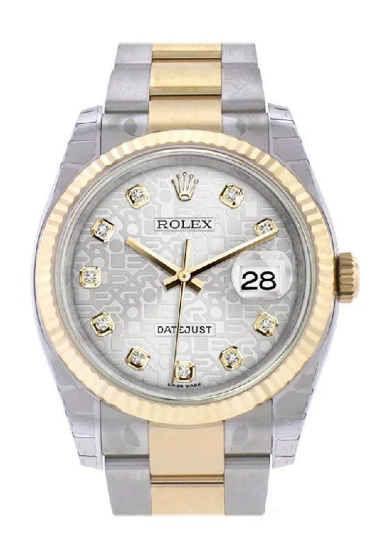 Rolex Submariner with classic green bezel -Rolex Datejust 36 Silver Jubilee Diamond Dial Fluted 18K Gold Two Tone Oyster Watch 116233 Pre-owned