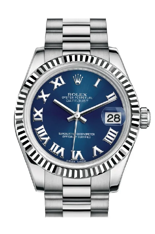 Rolex Yacht-Master 40mm with gold accents -Rolex Datejust 31 Blue Roman Dial Fluted Bezel 18K White Gold President Ladies Watch 178279 Pre-owned