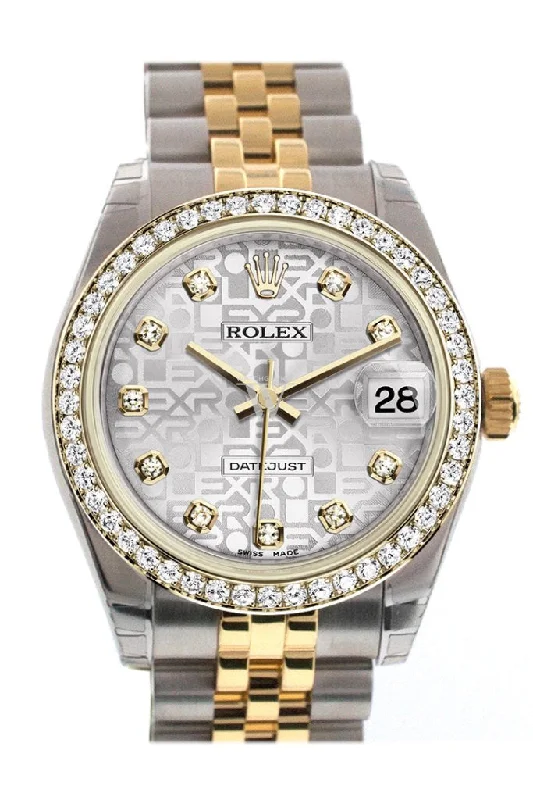 Rolex Datejust with steel bracelet -Rolex Datejust 31 Silver Jubilee design with Silver Diamond Dial Diamond Bezel Jubilee Yellow Gold Two Tone Watch 178383 Pre-owned