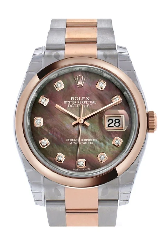 Rolex Sky-Dweller with two-tone dial -Rolex Datejust 36 Black mother-of-pearl set with diamonds Dial Steel and 18k Rose Gold Oyster Watch 116201