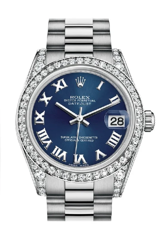 Rolex Black Bay with blue dial -Rolex Datejust 31 Blue Roman Dial Diamond Bezel Lug 18K White Gold President Ladies Watch 178159 Pre-owned