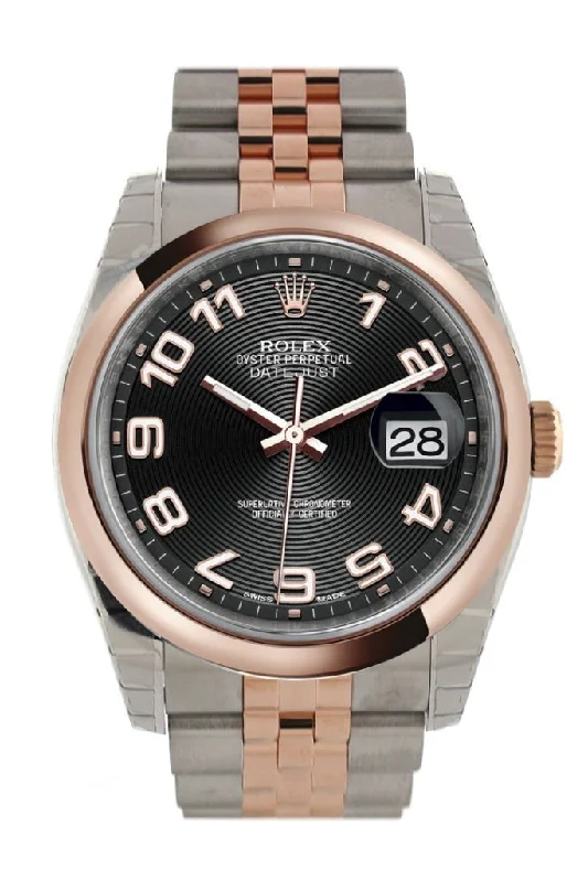 Rolex Oyster Perpetual with smooth bezel -Rolex Datejust 36 Black Arab Dial Steel and 18k Rose Gold Jubilee Watch 116201 Pre-owned