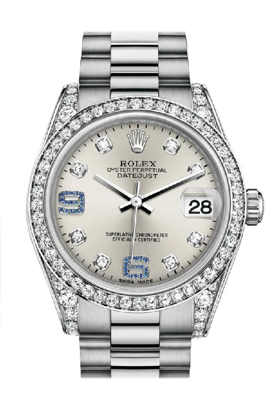 Rolex Air-King automatic watch -Rolex Datejust 31 Silver set with diamonds and sapphires Dial Diamond Bezel Lug 18K White Gold President Ladies Watch 178159 Pre-owned