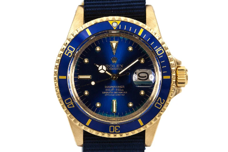 Rolex Explorer I with vintage appeal -1969 YG Rolex Submariner 1680 Blue Dial