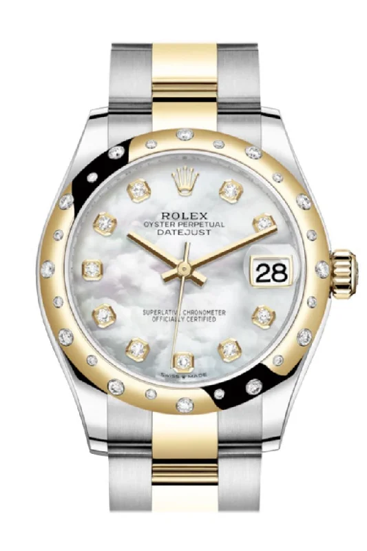 Rolex Datejust with mother-of-pearl dial -Rolex Datejust 31 White mother-of-pearl diamonds Dial Diamond Bezel Yellow Gold Two Tone Watch 278341RBR 278343 NP