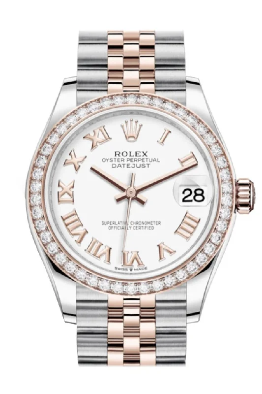 Rolex Submariner with black bezel -Rolex Datejust 31 White Dial Diamond Bezel Rose Gold Two Tone Jubilee Watch 278381RBR 278381