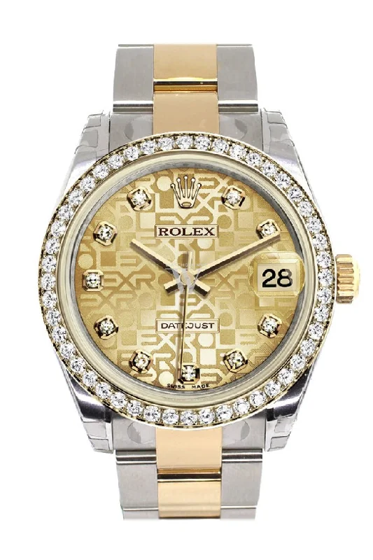 Rolex Submariner with high water resistance -Rolex Datejust 31 Champagne Jubilee design Diamond Dial Diamond Bezel Yellow Gold Two Tone Watch 178383 Pre-owned