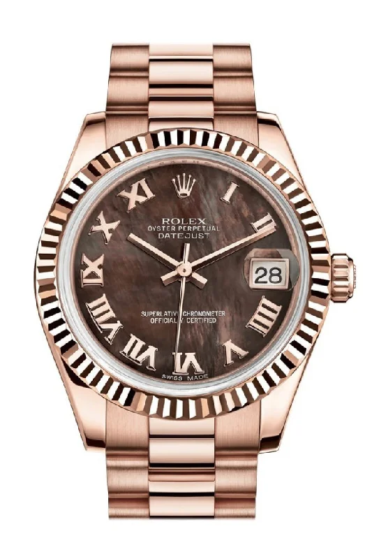 Rolex Milgauss with lightning bolt hand -Rolex Datejust 31 Black Mother of Pearl Roman Dial Fluted Bezel 18K Everose Gold President Ladies Watch 178275 Pre-owned