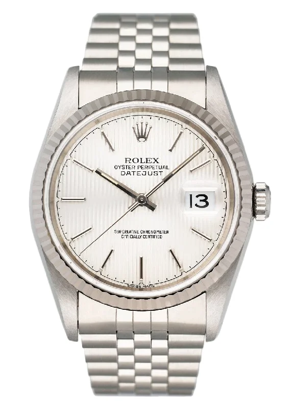 Rolex Datejust with classic stainless steel bracelet -Rolex Datejust 16234 Silver Linen Dial Mens Watch Box Papers