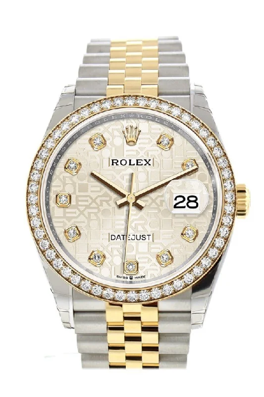 Rolex Submariner with timeless appeal -Rolex Datejust 36 Silver Jubilee design set with diamonds Dial Diamond Bezel Jubilee Yellow Gold Two Tone Watch 126283RBR 126283 NP