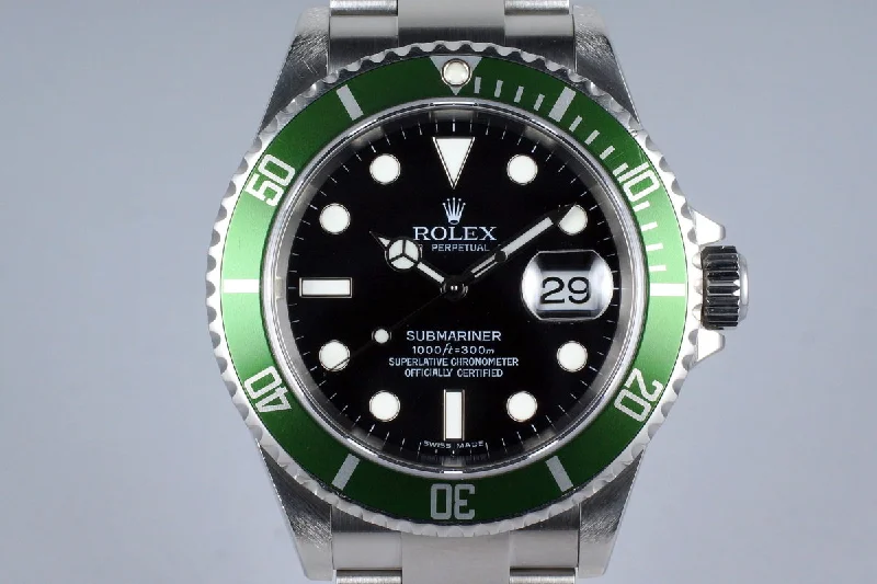 Rolex GMT-Master II with blue and red bezel -2006 Rolex Green Submariner 16610V with Box and Papers