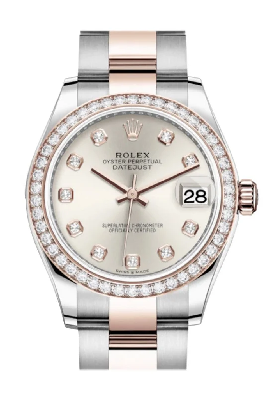 Rolex Cosmograph Daytona with tachymeter -Rolex Datejust 31 Silver Diamonds Dial Diamond Bezel Rose Gold Two Tone Watch 278381RBR 278381