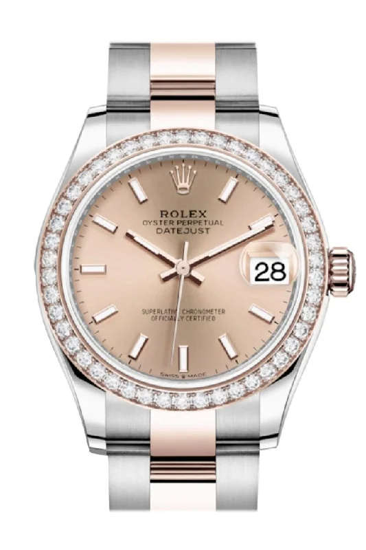 Rolex Datejust 36mm with Roman numerals -Rolex Datejust 31 Rosé Dial Diamond Bezel Rose Gold Two Tone Watch 278381RBR 278381