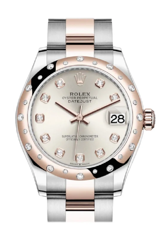 Rolex Oyster Perpetual with black dial -Rolex Datejust 31 Silver Diamonds Dial Diamond Bezel Rose Gold Two Tone Watch 278341RBR 278341