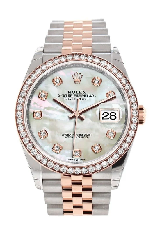 Rolex Daytona with ceramic bezel -Rolex Datejust 36 White mother-of-pearl set with diamonds Dial Diamond Bezel Rose Gold Two Tone Jubilee Watch 126281RBR 126281 NP