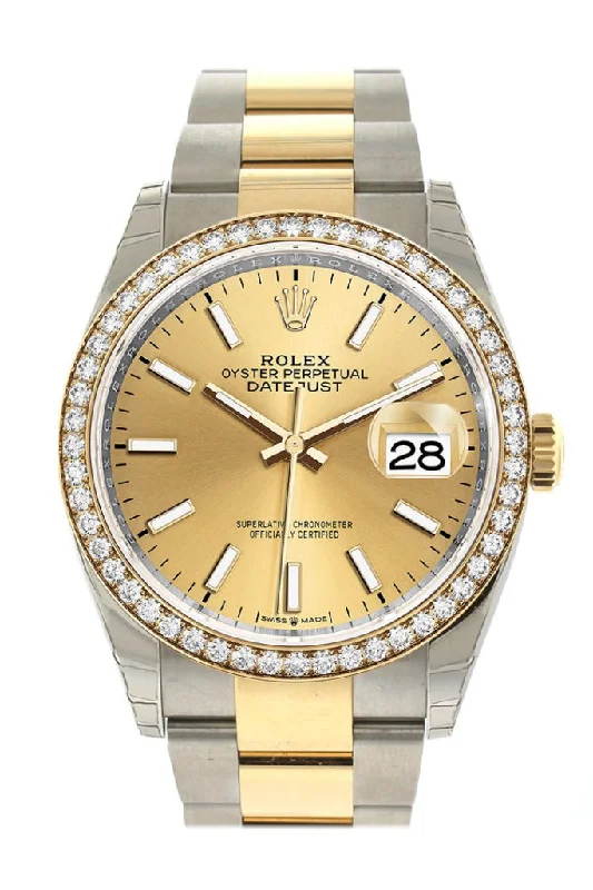 Rolex Submariner 40mm watch -Rolex Datejust 36 Champagne-colour Dial Diamond Bezel Oyster Yellow Gold Two Tone Watch 126283RBR 126283 NP