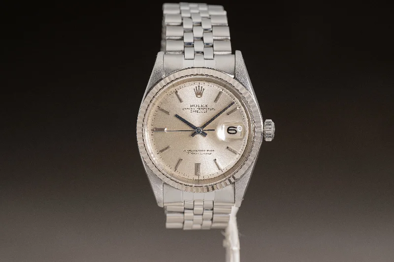 Rolex Datejust 41mm with rose gold bezel -1969 Rolex 1601 Datejust Silver Stick Dial 18k Fluted Bezel folded Jubilee Bracelet