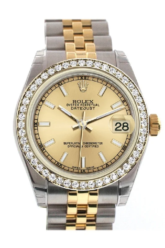 Rolex Day-Date with classic white dial -Rolex Datejust 31 Champagne Dial Diamond Bezel Jubilee Yellow Gold Two Tone Watch 178383 Pre-owned