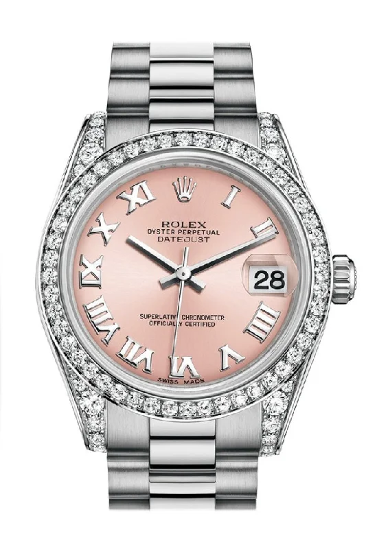 Rolex GMT-Master II with black bezel -Rolex Datejust 31 Pink Roman Dial Diamond Bezel Lug 18K White Gold President Ladies Watch 178159 Pre-owned