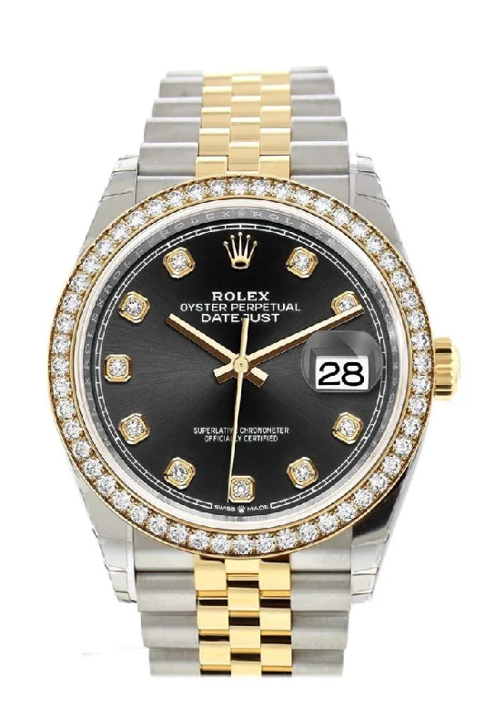 Rolex GMT-Master II with classic look -Rolex Datejust 36 Black set with diamonds Dial Diamond Bezel Jubilee Yellow Gold Two Tone Watch 126283RBR 126283 NP