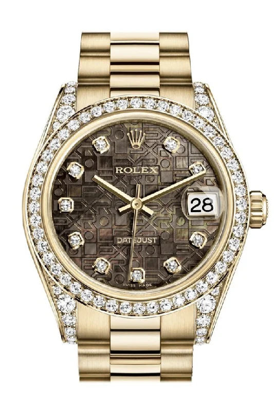 Rolex Milgauss with blue dial version -Rolex Datejust 31 Black Mother of Pearl Jubilee Diamond Dial Diamond Bezel Lug 18K Yellow Gold President Ladies Watch 178158 Pre-owned