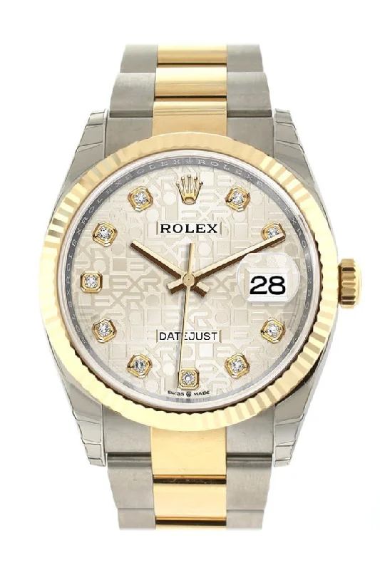 Rolex Explorer II white dial -Rolex Datejust 36 Silver Jubilee design set with diamonds Dial Fluted Bezel Oyster Yellow Gold Two Tone Watch 126233 NP